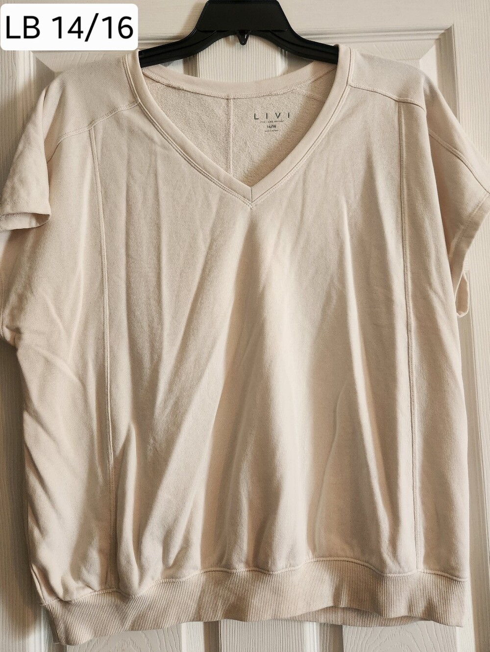 Lane Bryant Light Beige V-Neck Short Sleeve Top